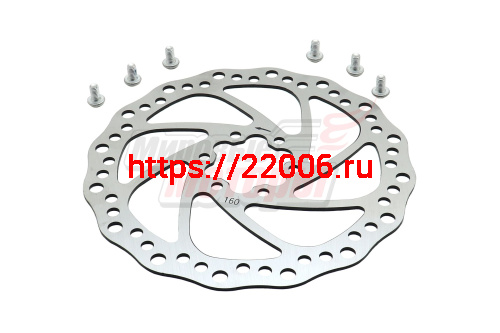 Диск тормозной вело 160 мм 6 отв.,диаметр крепл.винтов 44 мм